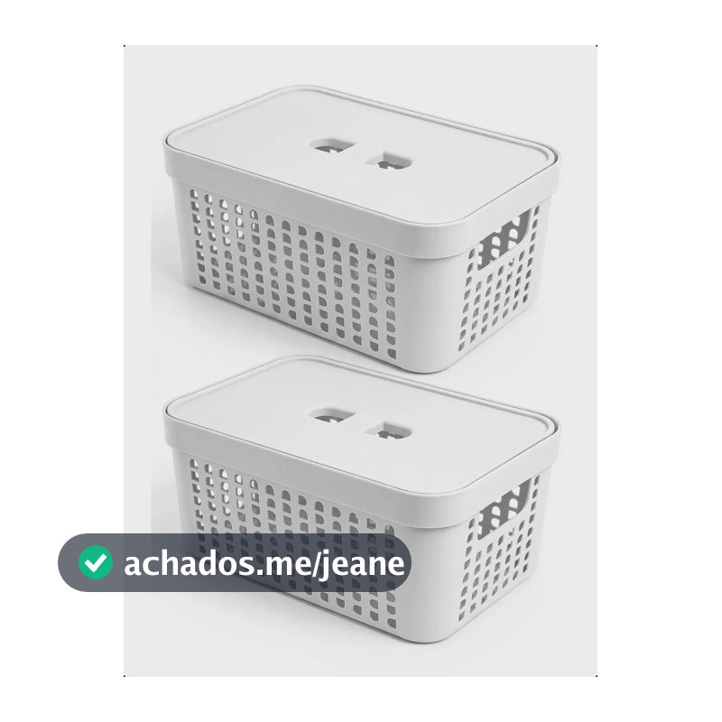 Kit 2 Cesto Organizador 4,5l Tampa Caixa Multiuso Empilhável Branco