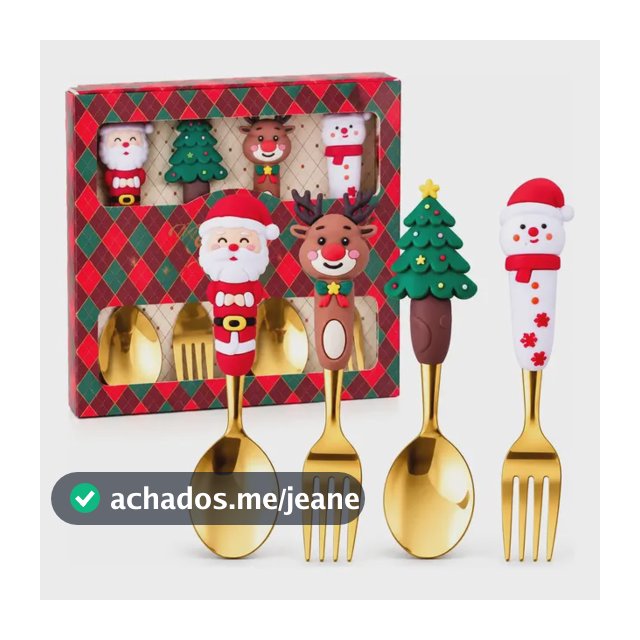 Kit Talheres Natalinos Dourados 4 Peças Para Mesa De Natal Dourado