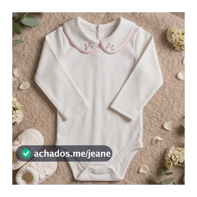 Saída Maternidade Body Bebê Menina Manga Longa 100% Algodão Off-white P