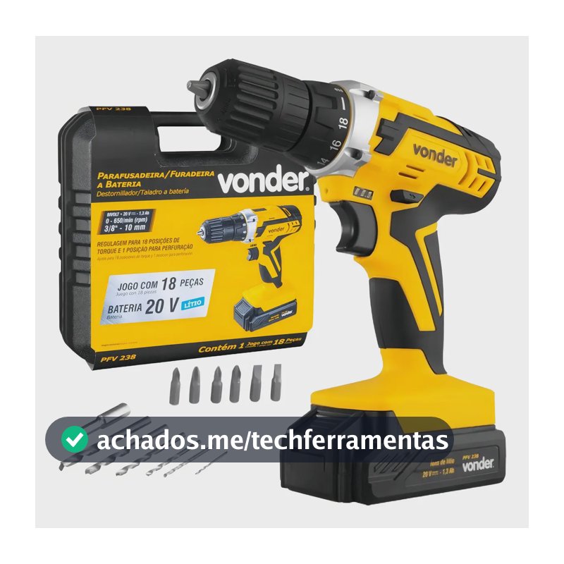 Parafusadeira E Furadeira A Bateria Pfv 238 Completa Com Maleta De Transporte E Acessórios - Vonder