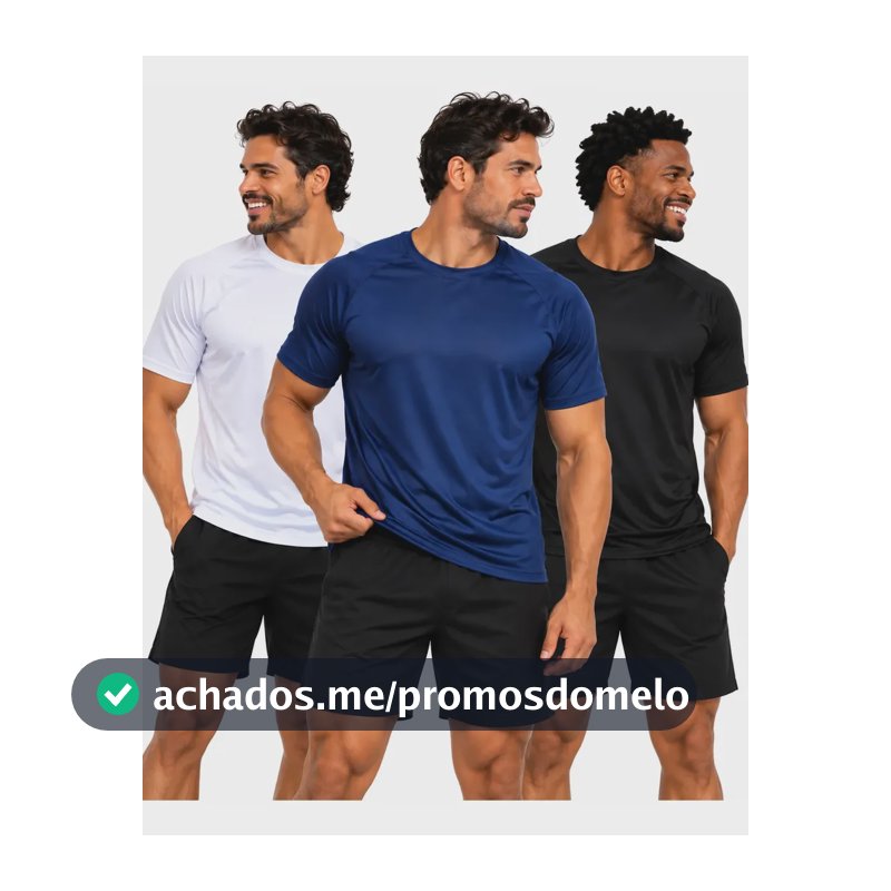 Kit 3 Camiseta Dry-fit Premium Masculina Academia Caminhada Preta Branca E Azul Lisa M 40-42