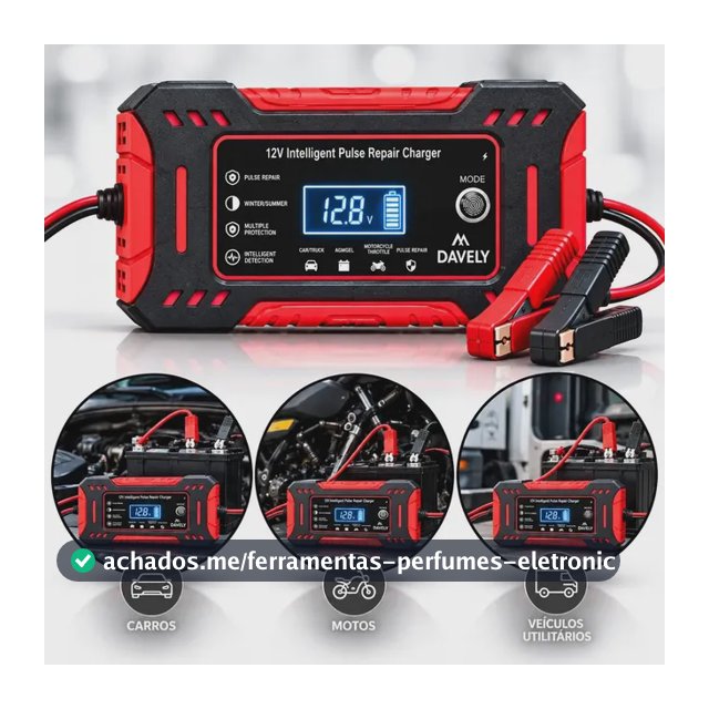 Carregador De Bateria 12v 6a Bivolt Inteligente Carro Moto Caminhão Automotivo 4ah A 100ah Com Função Reparo Display Digital Proteção