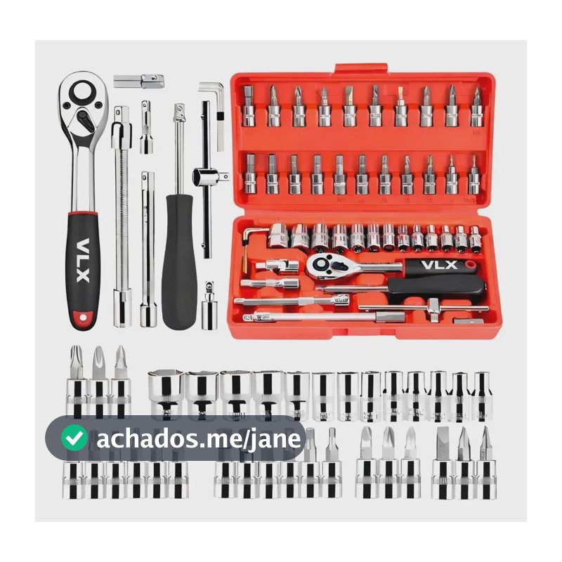 Kit Ferramentas 46 Peças Com Soquetes e Chaves Para Casa Vlx Vermelho