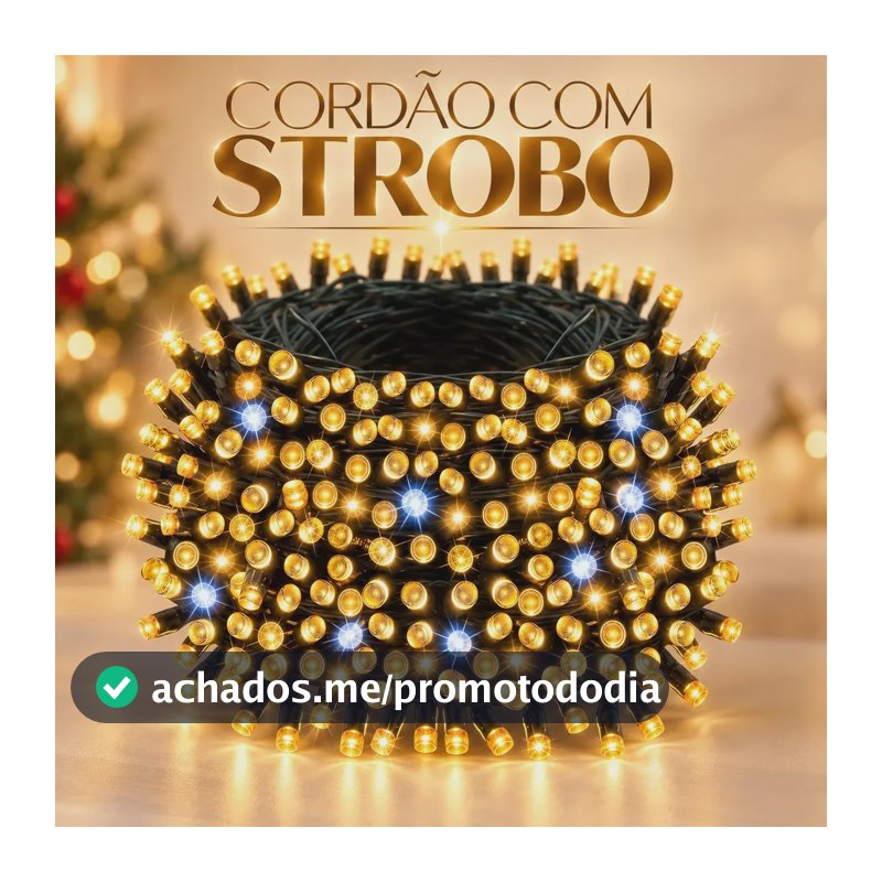 Strobo Cordão Pisca Led Natal 10m Conexão Macho e Fêmea Branco Quente 110v