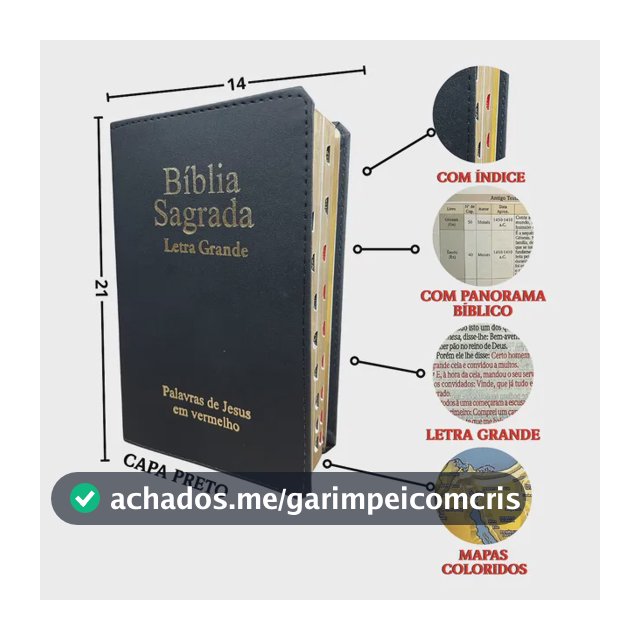 Bíblia Sagrada Letra Grande Ccb Almeida Corrigida Versão Arc Com Índice Luxo Palavra De Jesus Em Vermelho