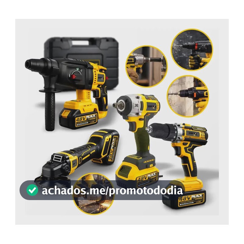 Kit Multi Ferramentas 4 Em 1 48v Sem Fio Com 2 Baterias Furadeira Parafusadeira Martelete Esmerilhadeira Chave De Impacto Com Maleta Alta Potência Uso Profissional E Doméstico Simake