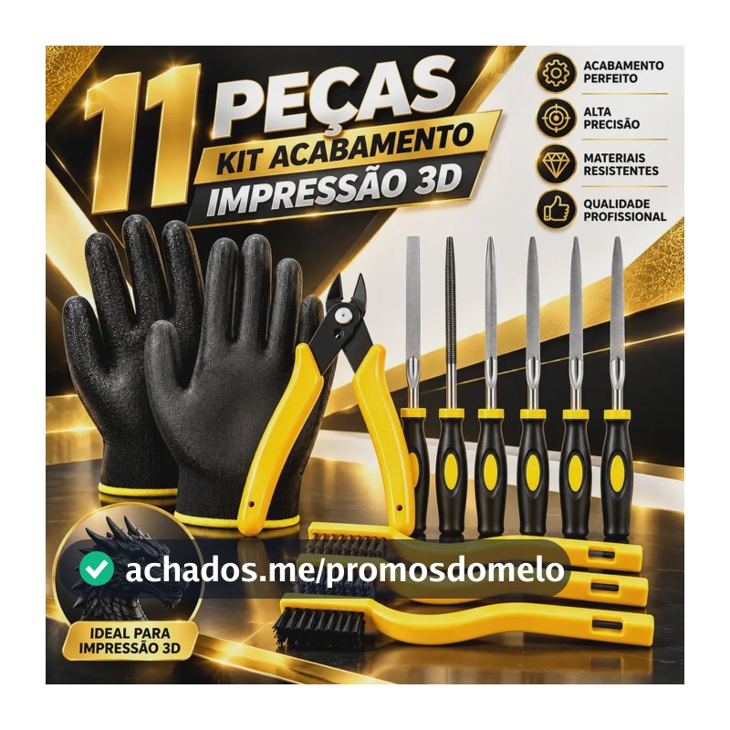 Kit Acabamento Impressão 3d Limas Alicate Escovas 11 Peças Amarelo