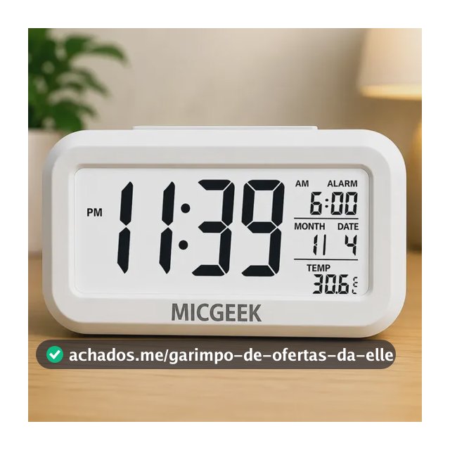 Relógio Digital Despertador Mesa Cabeceira Quarto Idoso Cor Branco MICGEEK