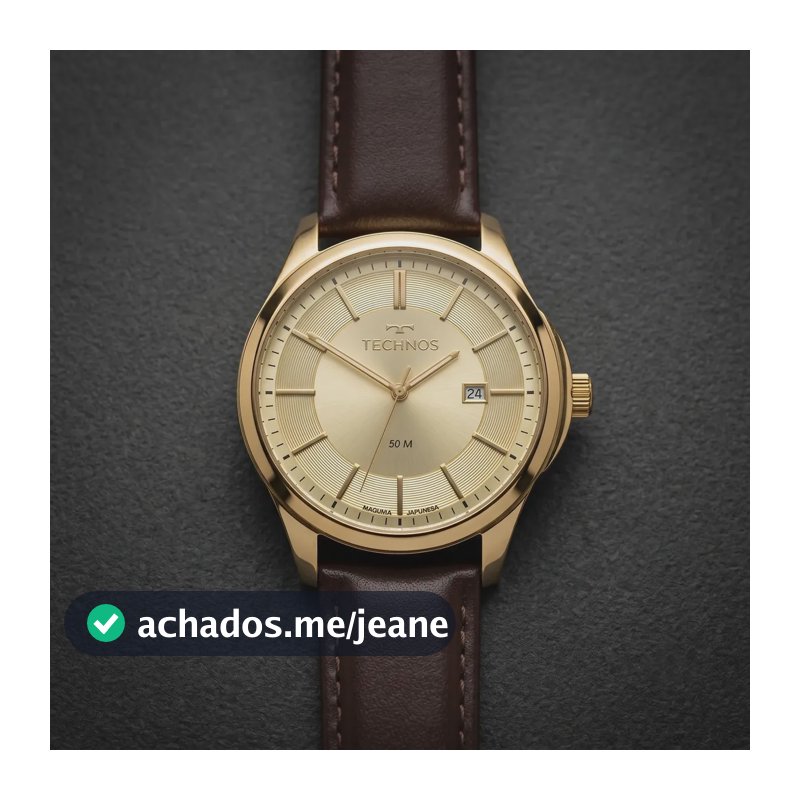 Relógio Technos Masculino Dourado Pulseira De Couro Marrom Marrom Dourado