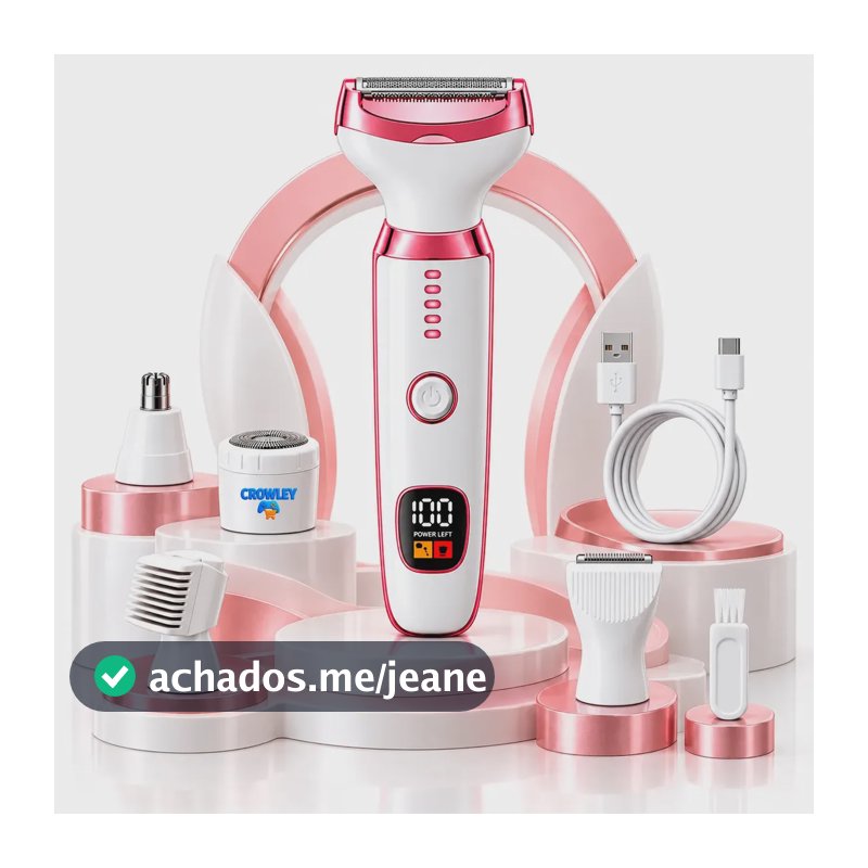 Depilador Aparador Elétrico Feminino Indolor 5 Em 1 Pelos Íntimo Facial Nariz Orelha Sobrancelha - Crowley