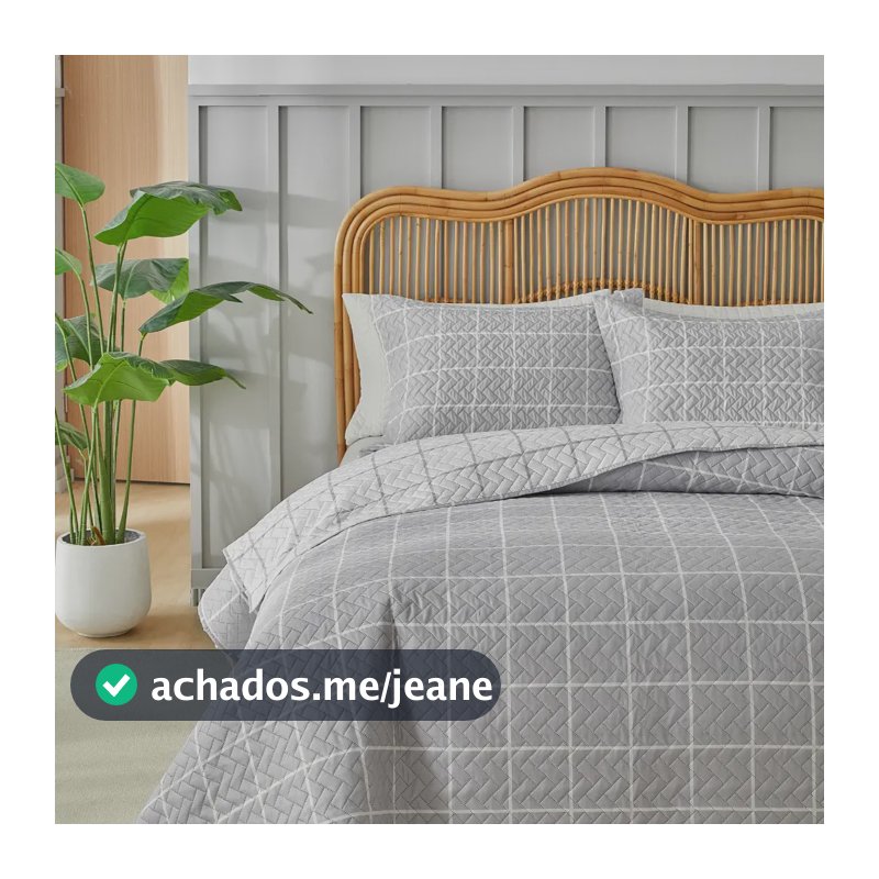 Kit Colcha Solteiro 2 Peças Itália 150 Fios Grid Dupla Face Cor Cinza