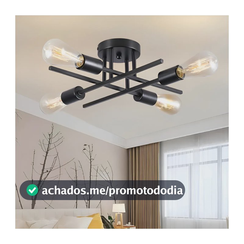 Luminária Lustre Teto Moderno Pendente Para Sala Sala Jantar Preto 4 Lâmpadas