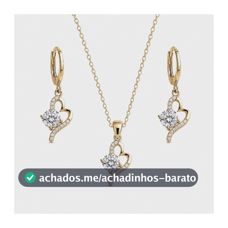 Conjunto Colar E Brinco Feminino Semijoias Kit Banhado Ouro 18k Pingente Coração Caixinha Presente