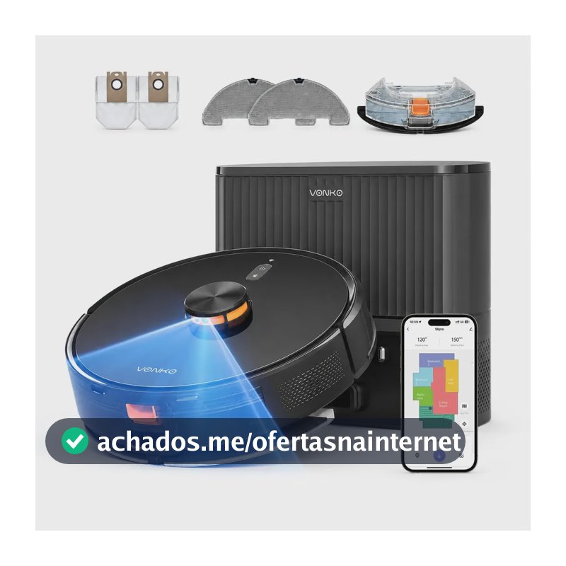 Robô Aspirador VONKO S6 Pro 8000Pa com LiDAR 2.0, Base Autoesvaziante 2.5L, Aspira e Passa Pano, App, Alexa, Google Assistant, até 180min,