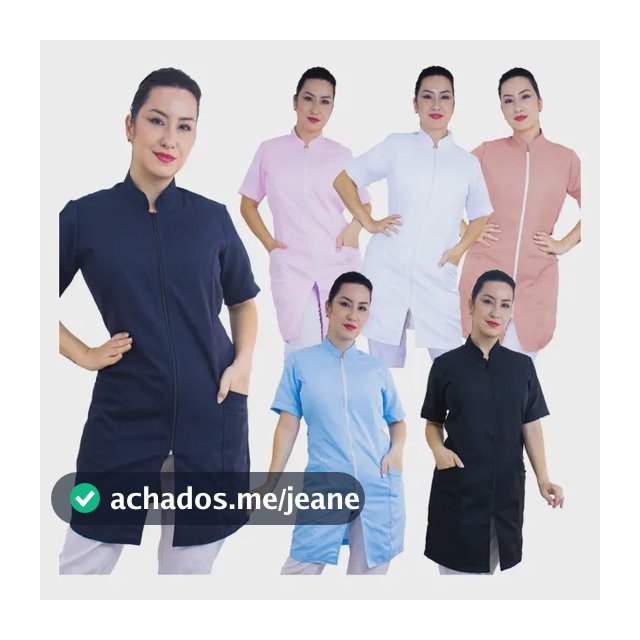 Jaleco Feminino Adulto Zíper Oxford Acinturado Manga Curta
