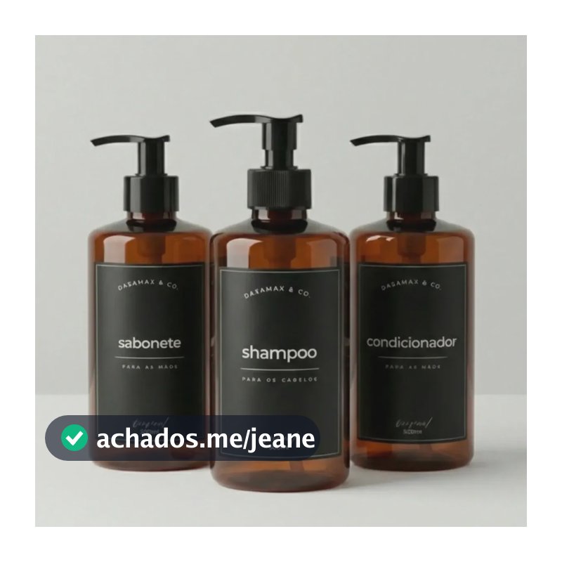 Kit Banheiro 3 Frascos 500ml Shampoo Condicionador Sabonete Trio Âmbar Preto Reto