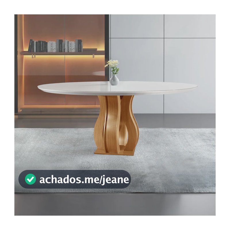 Mesa Redonda 6 Lugares Tampo Vidro/mdf Para Sala De Wt Castanho Cinamomo/off White Castanho Cinamomo
