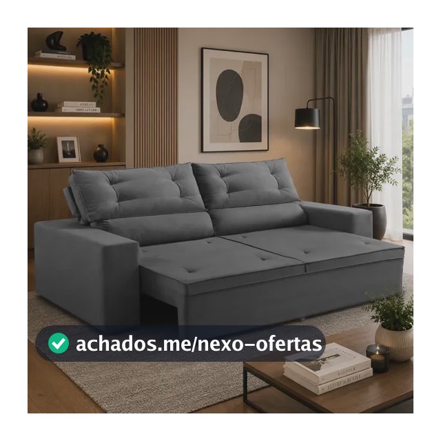 Sofá Retrátil 3 Lugares Com Molas 1,80m Laila Suede Cinza Cinza Liso
