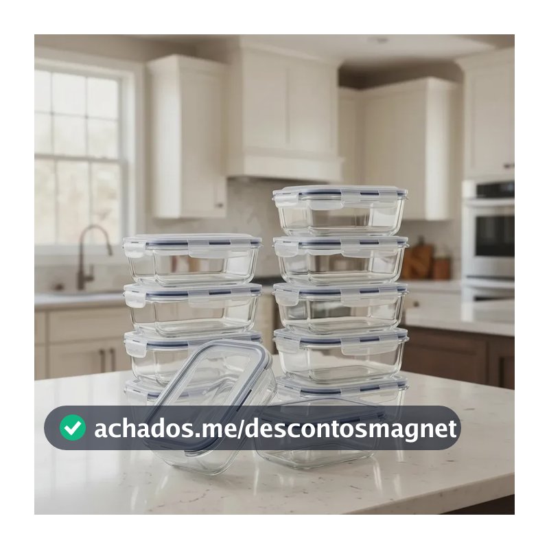 Kit 10 Potes Vidro Borossilicato Hermético Freezer E Forno