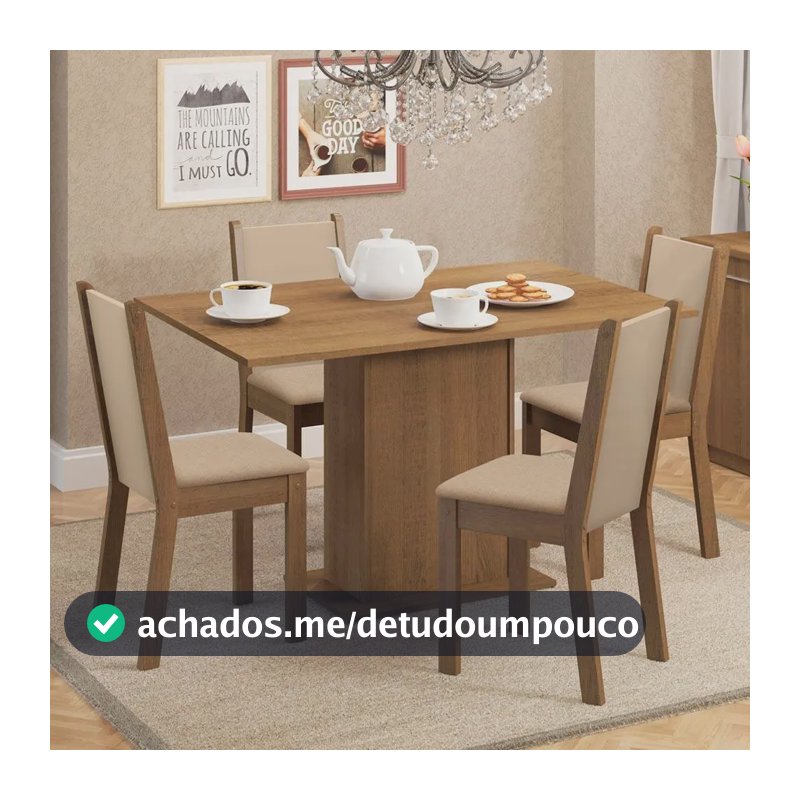 Sala De Jantar Madesa Talita Mesa Tampo Madeira 4 Cadeiras Cor Rustic/Crema/Pérola Desenho do tecido das cadeiras Liso