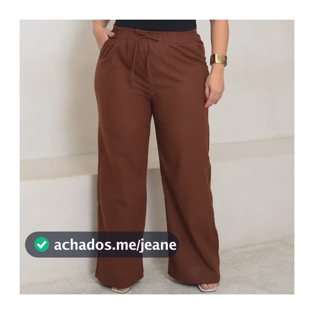 Calça Feminina Plus Size Pantalona Wide Leg De Linho