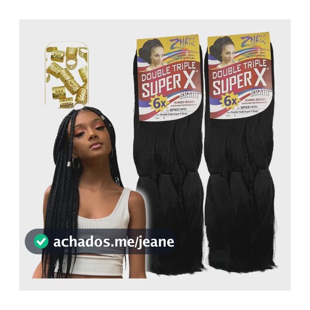Kit 2 Aplique Cabelo Jumbo Tranças Jumbão Super X + Anéis
