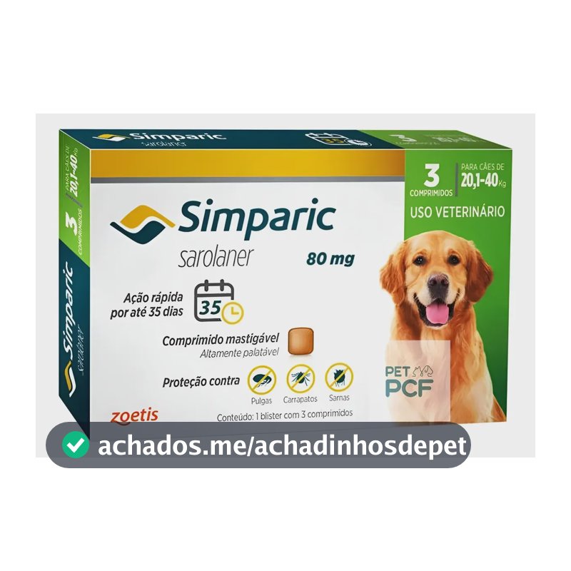 Simparic 20 A 40kg - Antipulgas E Carrapatos (3 Comprimidos)