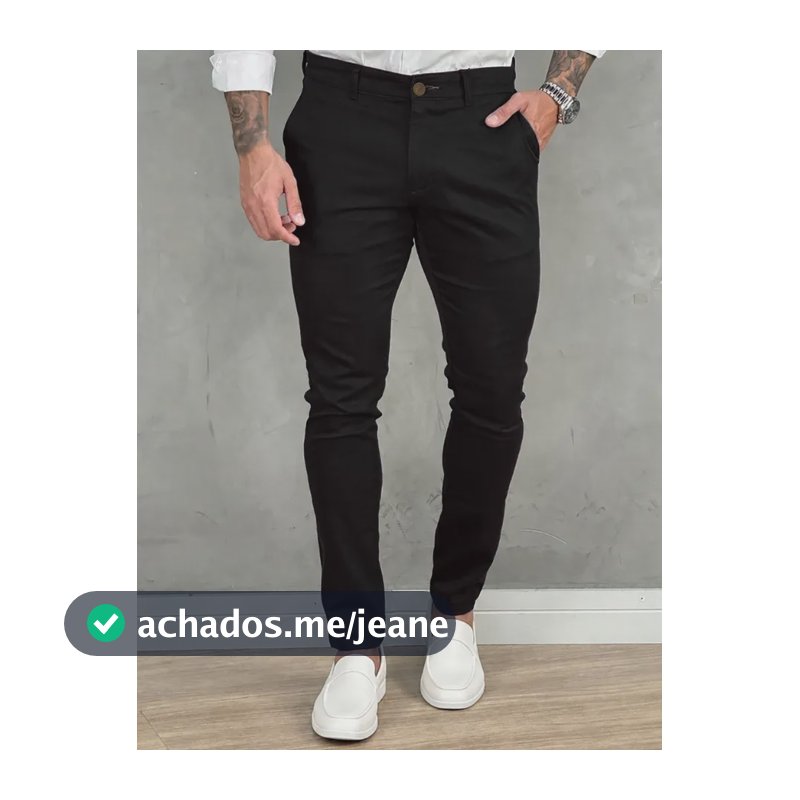 Calça Masculina Sarja Premium Social Esport Fino Bolso Lycra Preto Liso 48