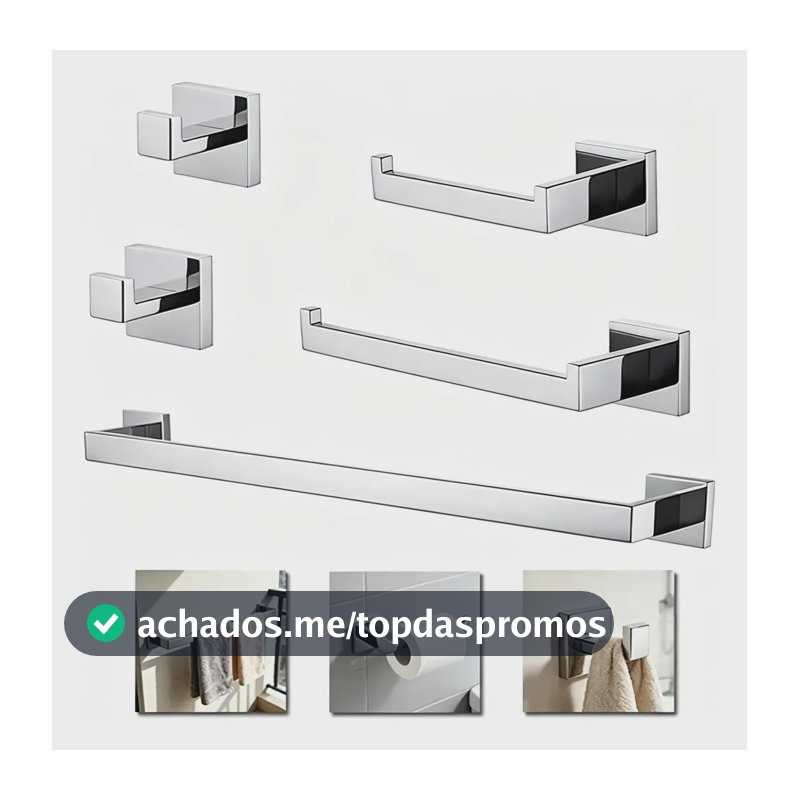 Kit Acessórios para Banheiro Hidralia em Aço Inox Prateado, 5 Peças