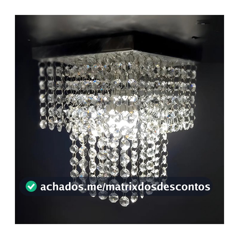 Lustre De Cristal Acrilico Base 20x20 Vai Montado Bivolt Estrutura Prateado