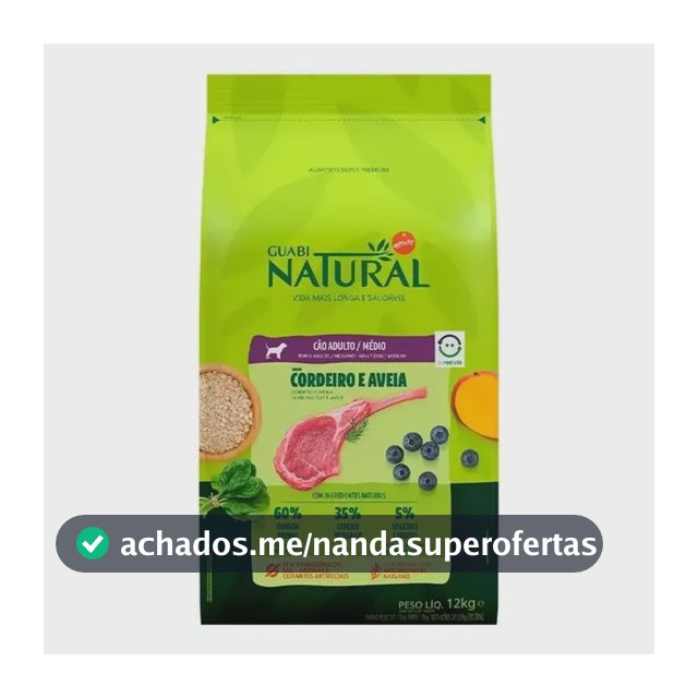 Ração P/ Cães Raça Média Sabor Cordeiro 12kg Guabi Natural