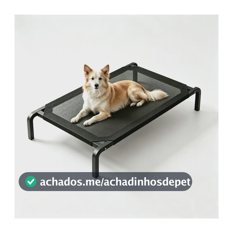 Cama Suspensa Elevada  Para Gatos E Cães Modelo Respirável Preto M- 92x61x17cm