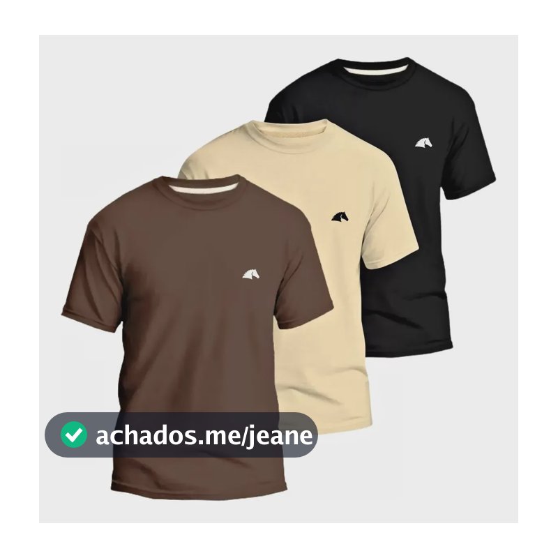 Kit 3 Camisetas Masculina Lisa Básica 100% Algodão T-shirt Preto / Off / Marrom P
