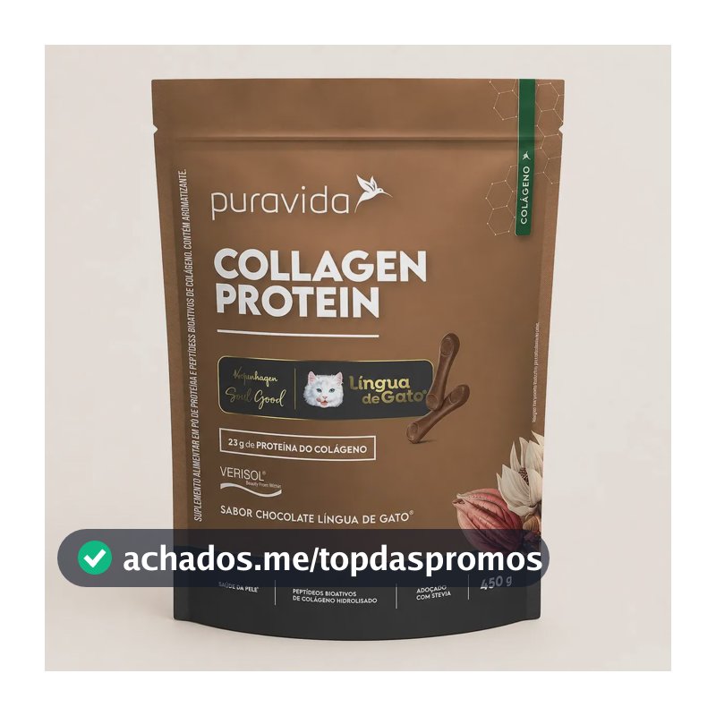 Collagen Protein 23g Língua De Gato 450g Puravida Chocolate