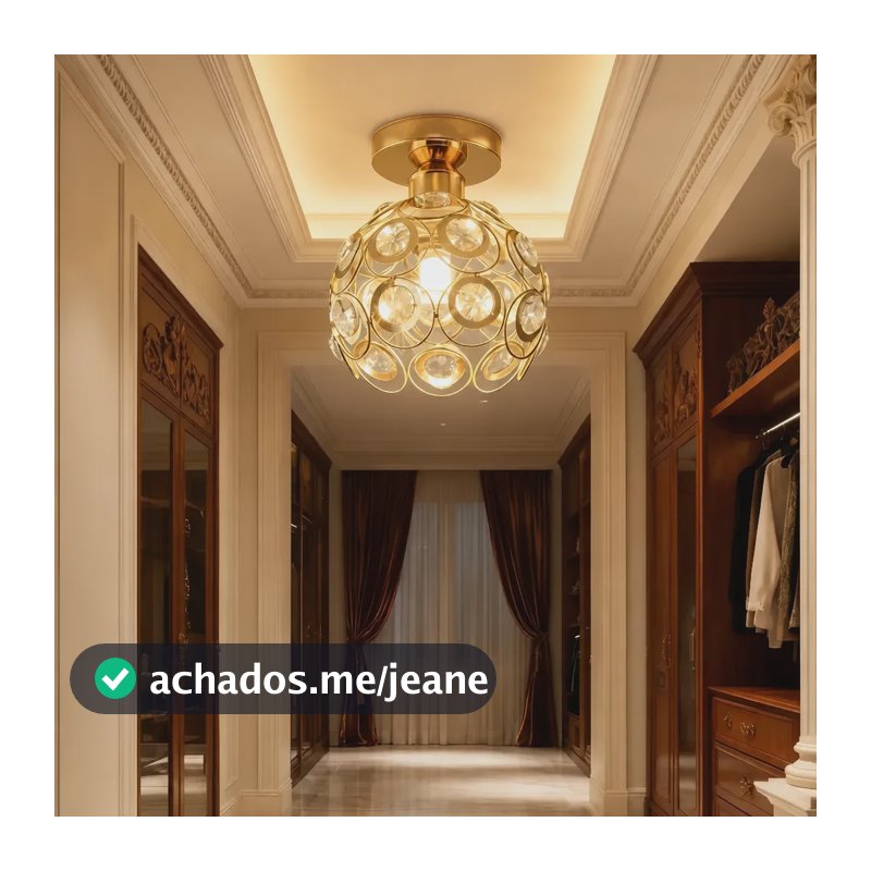 Plafon De Teto Redondo Cristal Dourado Moderno Luxo 110v - 220v Dourado