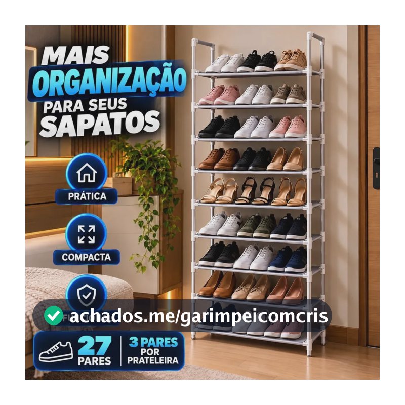 Sapateira Organizador de Sapatos 9 Andares Vertical Desmontável Compacta com Prateleiras para Quarto Closet Entrada e Lavanderia