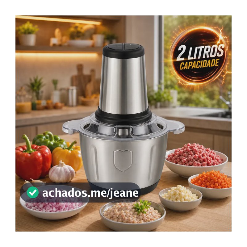 Multiprocessador Triturador Elétrico 2 Litros Inox Processador De Alimentos Moedor Carne Alho Legumes Cozinha Prático Potente 1200w