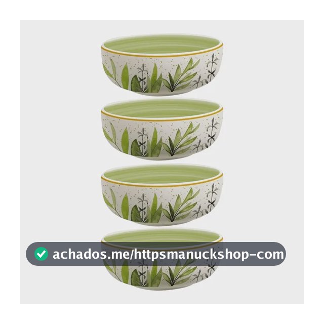 Kit 4 Bowls Cerâmica 620ml 15cm Siena Salgueira Verde E Branco