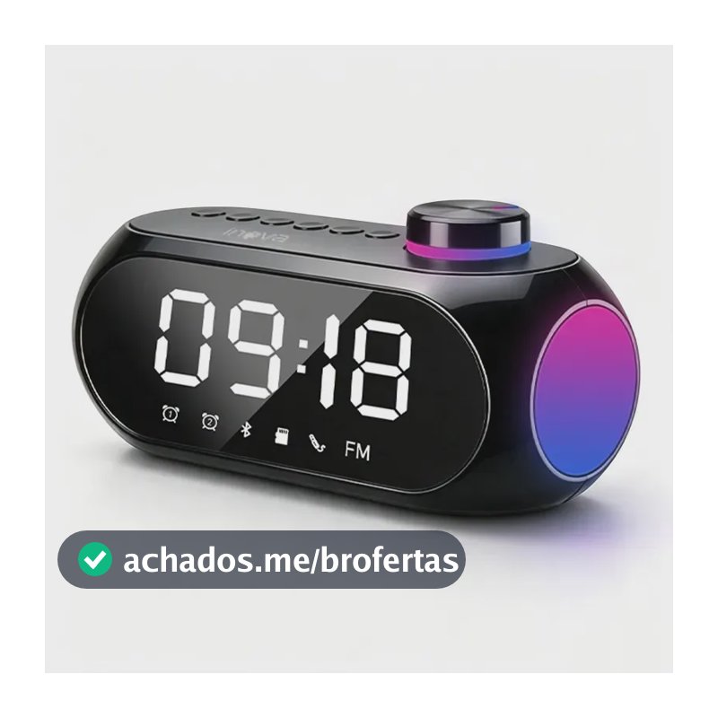 Caixa De Som Bluetooth Sem fio inova Com Despertador Rádio Fm Relógio Led Luz RGB