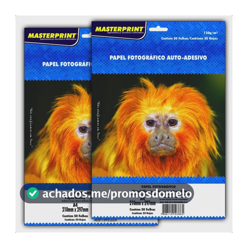 Papel Fotográfico Adesivo Masterprint A4 Brilhante 130g, Pack com 100 Folhas