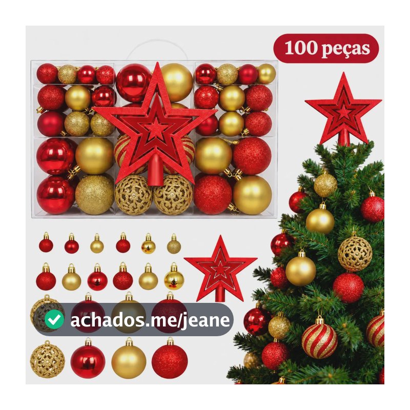 Kit 100 Bolas De Natal Lisas Foscas Glitter Com Estrela Dourada Decoração Completa Grande Enfeite Artificial Arvore De Natal Kizumba Cor Mista