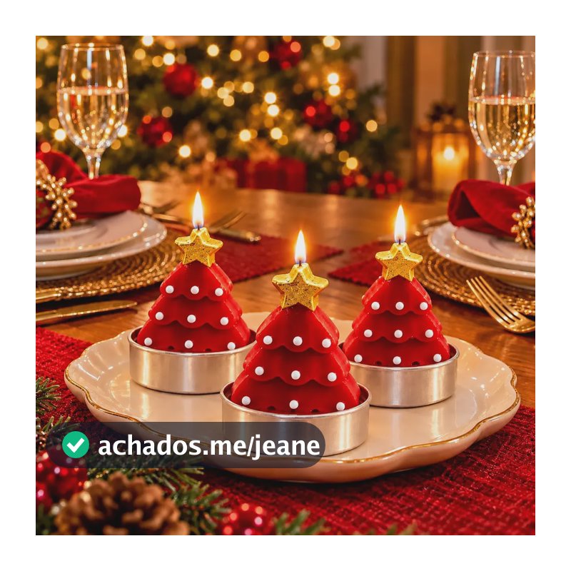 Vela De Natal Árvore Decorativa Mesa Posta Ceia Natalina Vermelho