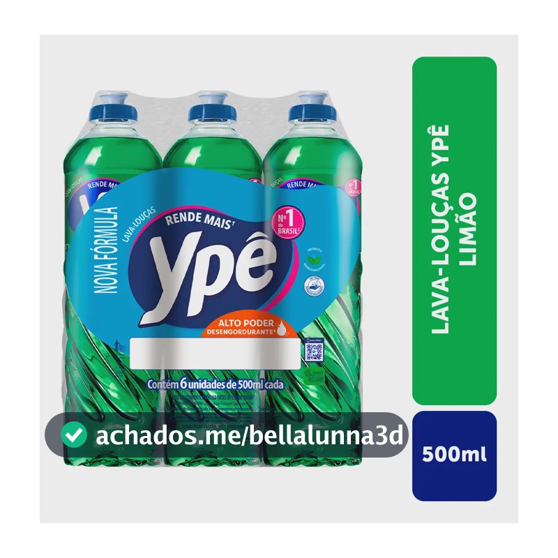 Kit Detergente Lava Louças Ypê Limão 500ml Com 6 Unidades