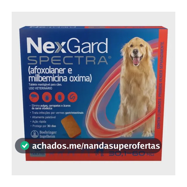 NexGard Spectra 3 Tabletes Antipulgas Carrapatos Cães 30-60kg
