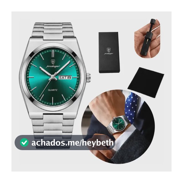 Relógio Poedagar Suiço  Masculino Aço Inox Old Money C/caixa Prateado Verde