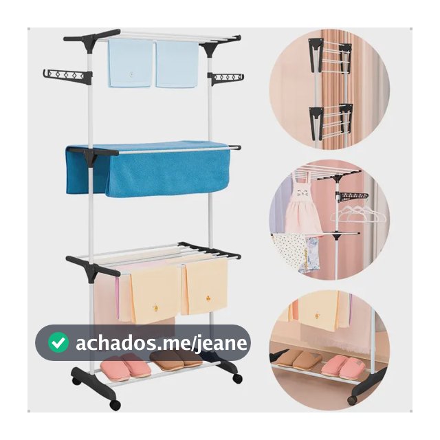 Varal Dobrável De Chão 3 Andares De Roupas Grande Com Rodinha Resistente Durável Irsina