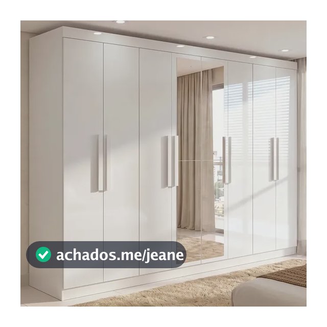 Guarda-roupa Casal Easy Slim 8 Portas Com Espelho Branco