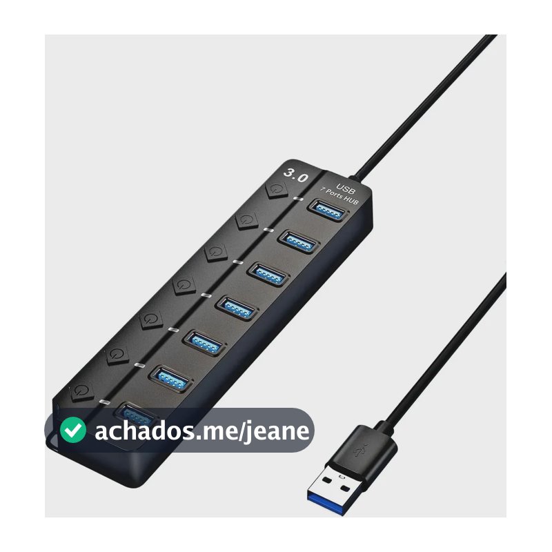Hub Usb 3.0 7 Portas Entradas Alta Velocidade 5gbps Com Led E Botões Individuais Plug And Play Compatível Com Notebook Pc Tv Console Impressora Mouse E Teclado Pen Drive Cooler Premium Eletric Teck