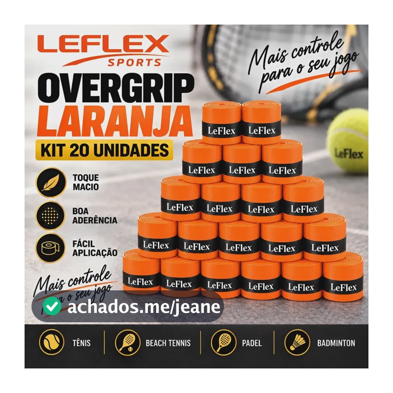 Kit 20x Overgrip Premium Raquete Beach Tenis Tennis Confort Laranja