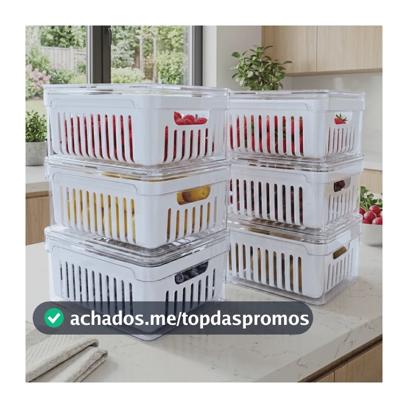 Kit 6 Potes Organizador De Geladeira Acrílico Tampa 2,2l Transparente